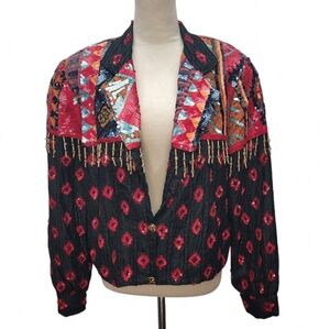 Vintage Modi Beaded Sequin Jacket Sz L (10-12) 100% Pure Silk Rayon Lining